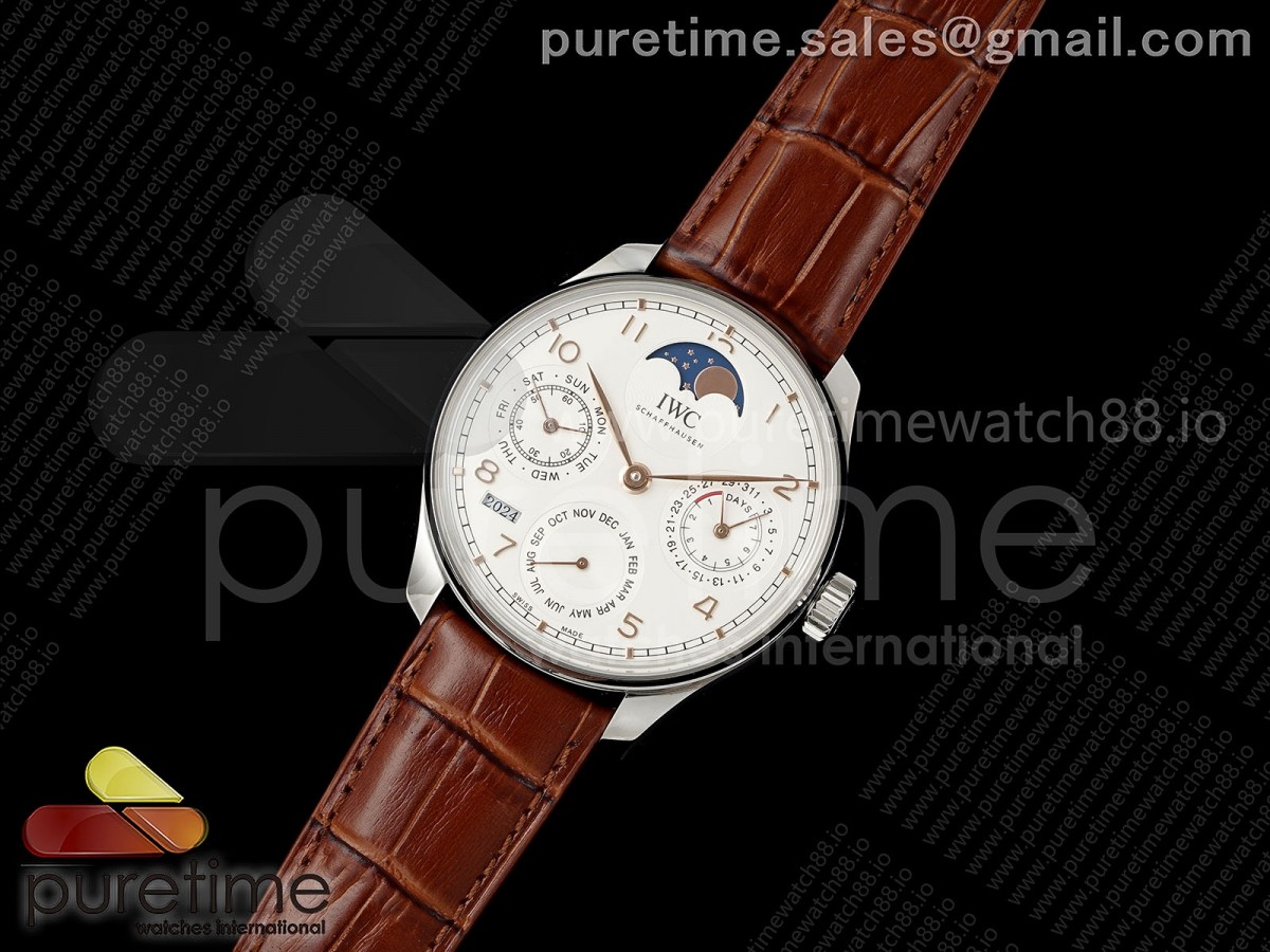 APSF공장 IWC 포르투기저 퍼페츄얼캘린더 로즈골드 화이트다이얼 브라운가죽스트랩 Portugieser Perpetual Calendar SS 5033 APSF 11 Best Edition WhiteRG Dial on Brown Leather Strap A52610 Clone