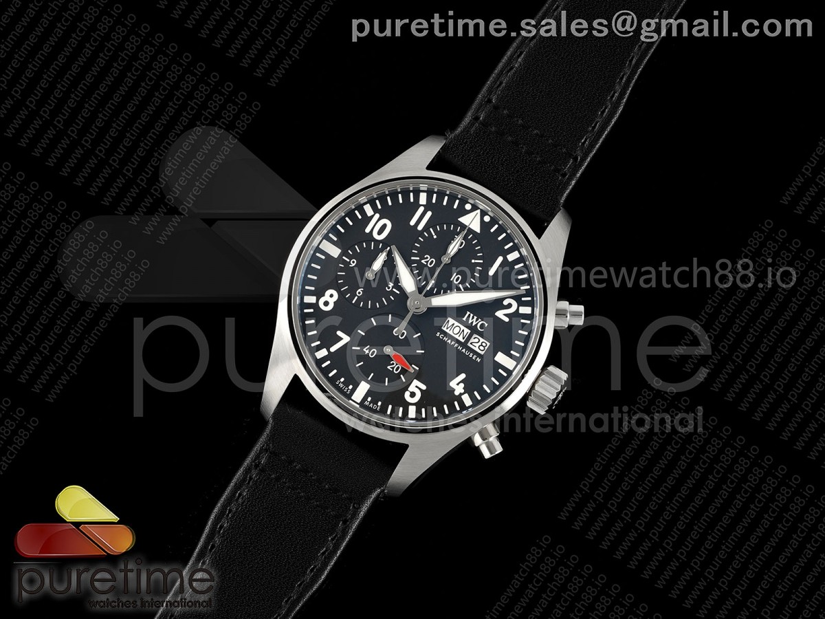 APSF공장 IWC 파일럿 크로노 41미리 IW388111 블랙다이얼 블랙가죽스트랩 Pilot Chrono IW388111 APSF 11 Best Edition Black Dial on Black Leather Strap SA69385 Super Clone
