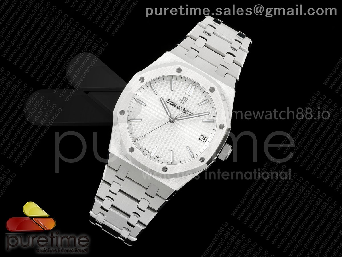  APS공장 로얄오크 41MM 15500 V3 Royal Oak 15500 SS APSF 11 Best Edition White Dial on SS Bracelet SA4302 Super Clone V3 (Free Sprung)
