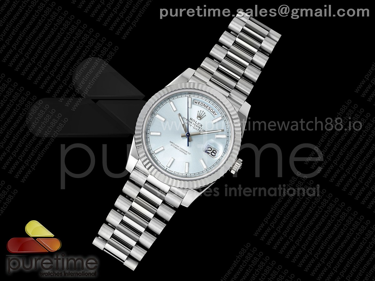  RC공장 롤렉스 데이데이트40 텅스텐 아이스블루다이얼 스틸브레이슬릿 Day Date 40 SS RCF 11 Best Edition Ice Blue Stick Dial on President Bracelet VR3255
