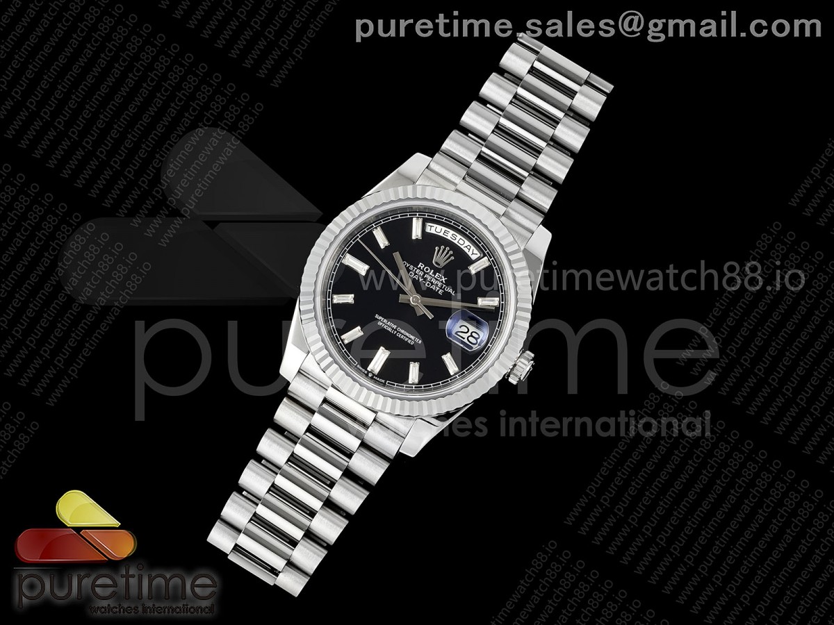 RC공장 롤렉스 데이데이트40 텅스텐 블랙바게트다이얼 스틸브레이슬릿Day Date 40 SS RCF 11 Best Edition Black Stick Dial on President Bracelet  VR3255