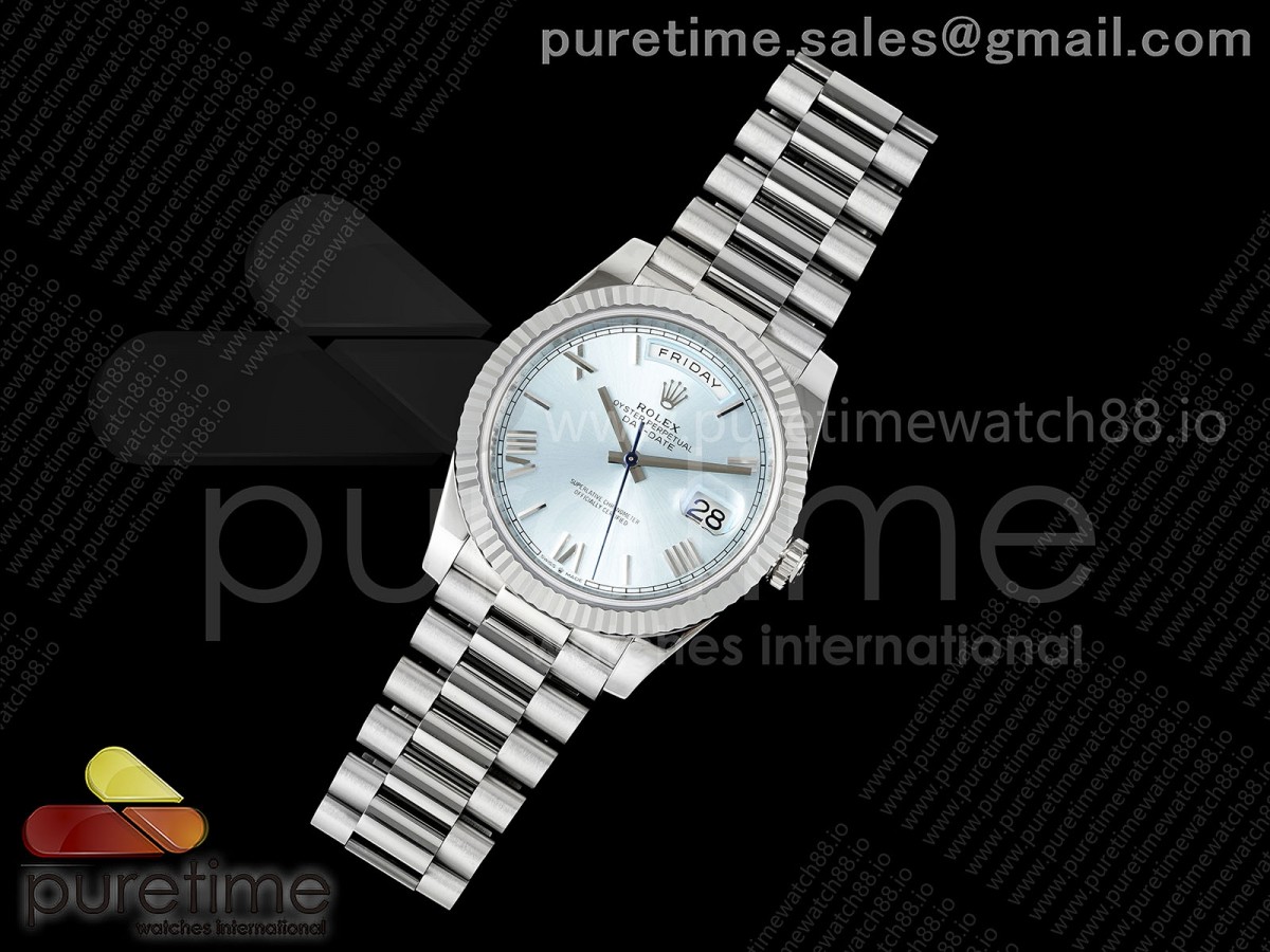 RC공장 롤렉스 데이데이트40 텅스텐 아이스블루로만다이얼 스틸브레이슬릿Day Date 40 SS RCF 11 Best Edition Ice Blue Roman Dial on President Bracelet VR3255