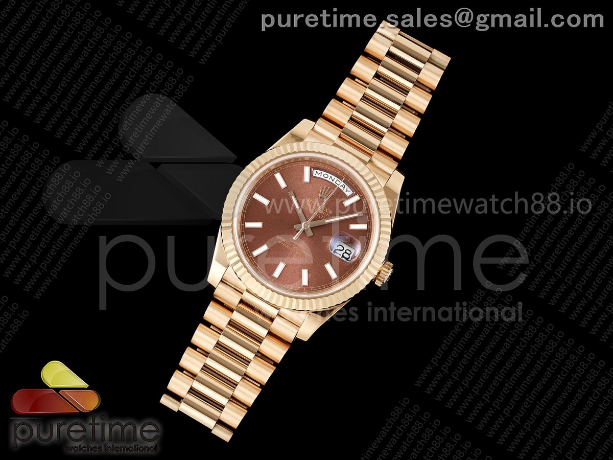 RC공장 렉스 데이데이트40 로즈골드 텅스텐 브라운텍스쳐다이얼 스틸브레이슬릿 Day Date 40 RG RCF 11 Best Edition Brown Stick Dial on President Bracelet VR3255