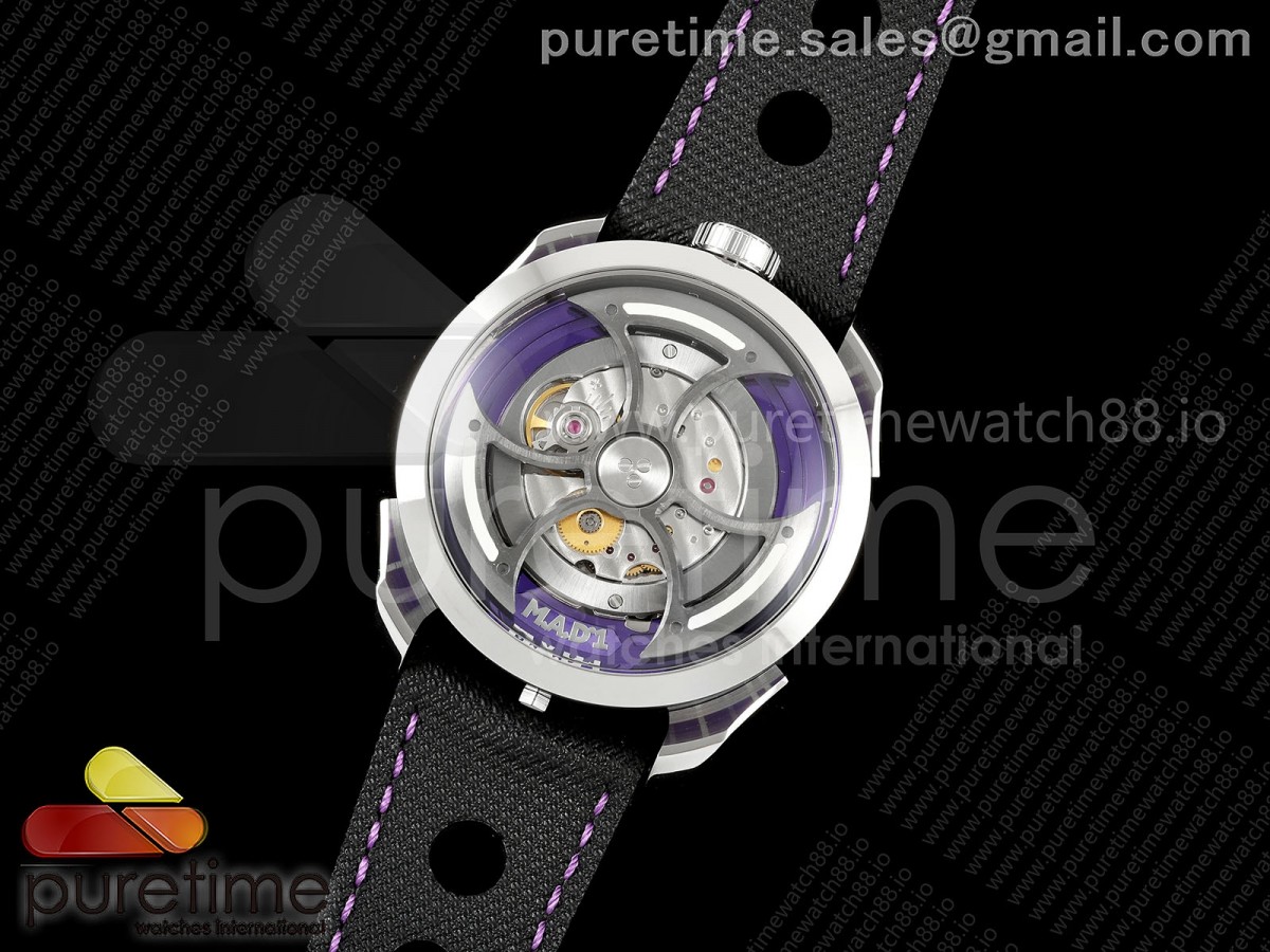K1F공장 MB&F M.A.D.1 퍼플 스틸 퍼플 다이얼 블랙 가죽스트랩 미요타 821A