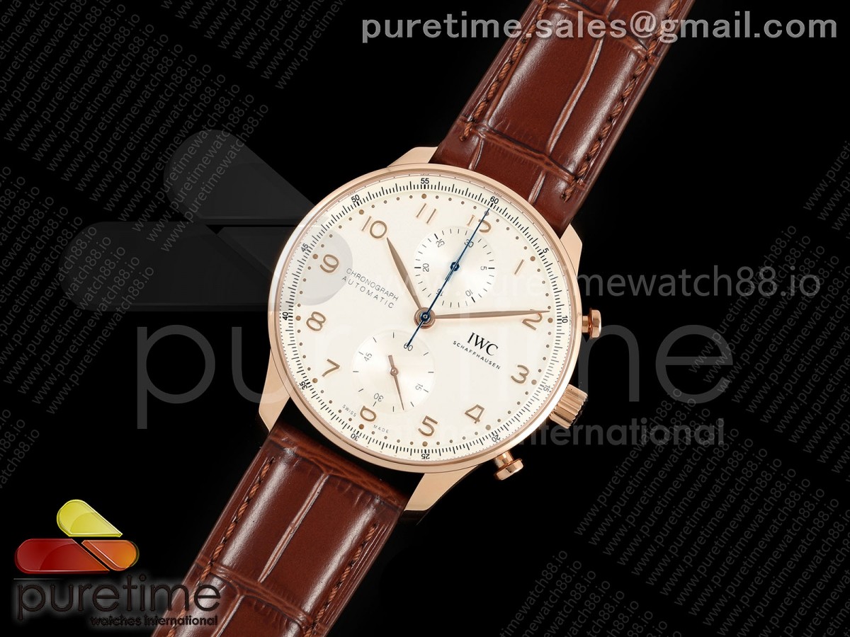 APSF공장 IWC 포르투기저 크로노 로즈골드 IW371611 화이트다이얼 브라운가죽스트랩 Portugieser Chrono IW371611 RG APSF 11 Best Edition White Dial on Brown Leather Strap DD69355 Super Clone