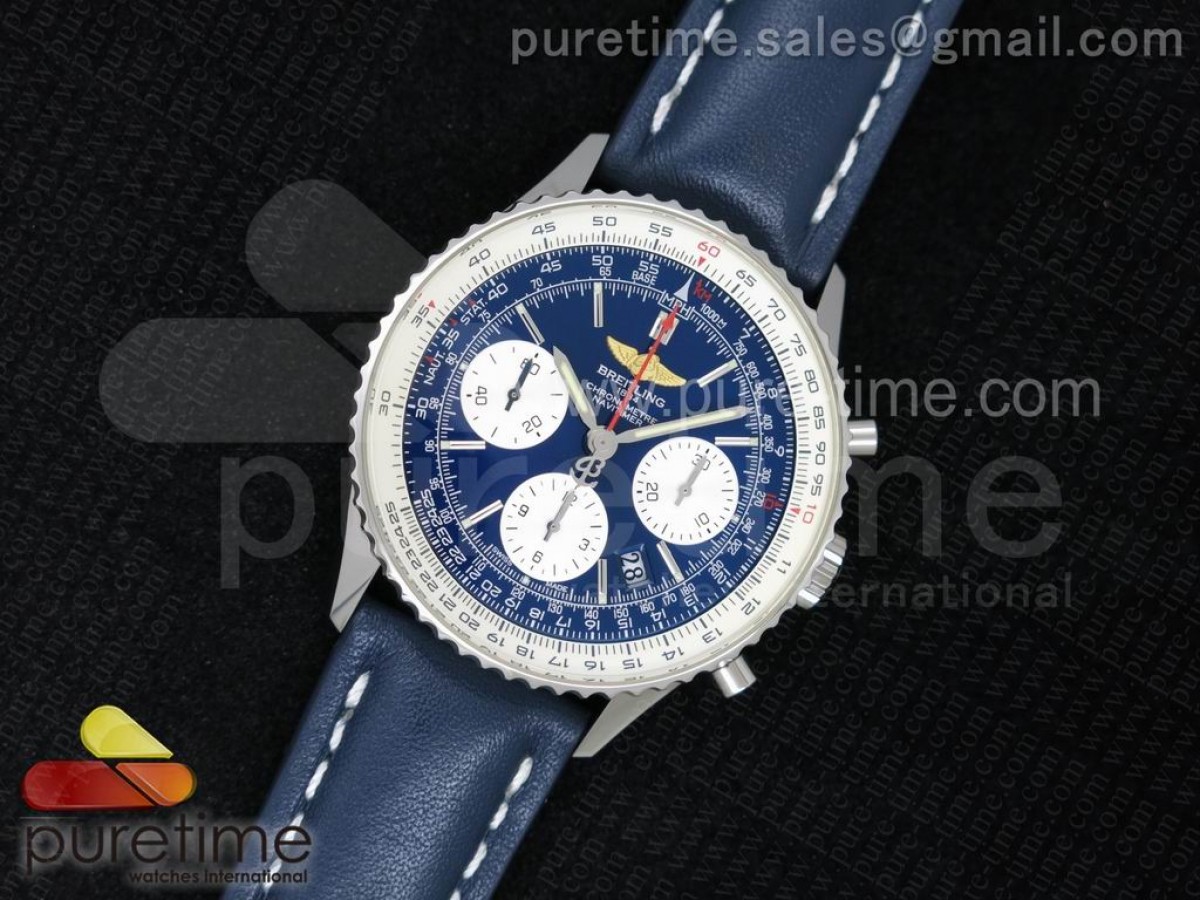 JF공장 V2 브라이틀링 네비타이버 블루 / 가죽 Navitimer 01 1:1 SS Blue Dial on Blue Leather Strap A7750